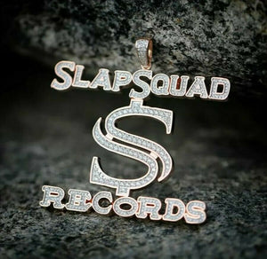 HipHop Style Pendant Slapsquad record Diamond Studded Solid Sterling Silver925