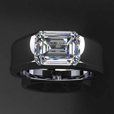 2.27 Ct Near White Emerald Moissanite Engagement Man's Ring 925 Sterling Silver