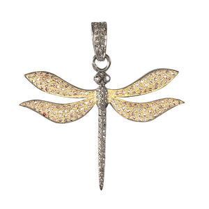 Natural Diamond Dragonfly 925 Silver Gold Plated 18" Chain Pendant PEMJOS-779