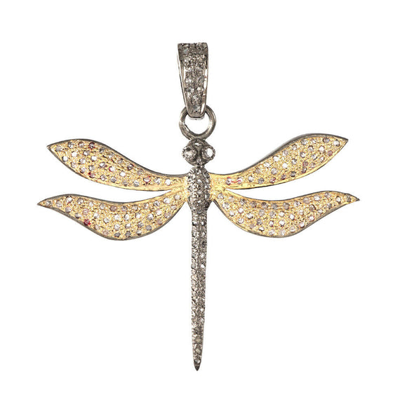 Natural Diamond Dragonfly 925 Silver Gold Plated 18