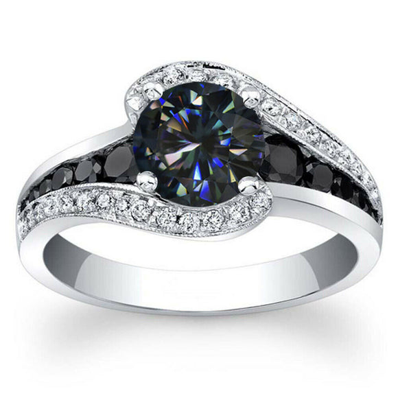 1.10 ct Black Blue Color Engagement Ring Moissanite 925 Sterling silver