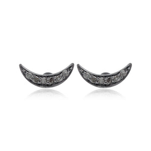 Genuine Pave Diamond 925 Silver Half Moon Womens Stud Earrings Jewelry EAMJ-630