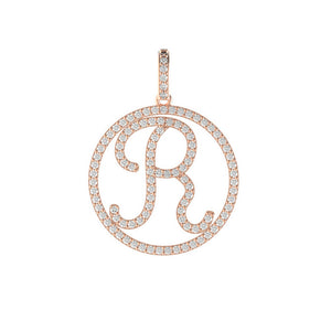 14k Rose Gold Natural Pave White Diamond R Word Initial Charm Pendant Jewelry