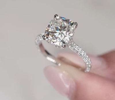 Gorgeous 3.50Ct Cushion Cut Moissanite Solitaire 10K White Gold Engagement Ring