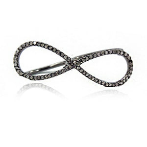 Micro Pave Diamond Infinity Sign Double Finger Ring 925 Sterling Silver Jewelry