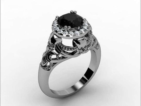 Vintage Skull Design Engagement 1.60 Ct Black Round Wedding Ring Sterling SilverListed for charity