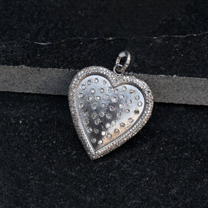 Genuine Pave Diamond Heart Pendant 925 Silver 18" Chain Jewelry Anniversary Gift