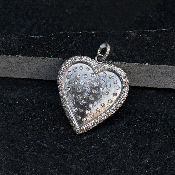 Genuine Pave Diamond Heart Pendant 925 Silver 18