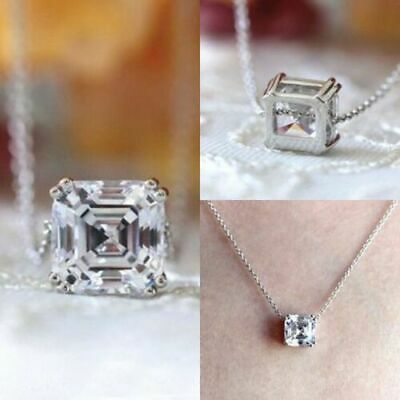 Delicated 2.00Ct Asscher Cut Real Moissanite Pendant 14K White Gold