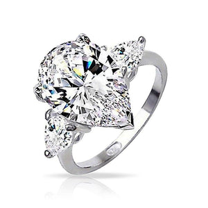 Bridal Engagement Ring Pear Cut Diamond 3-Stone Design Wedding Free Shipping