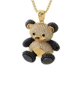 Cute Teddy Bear Pendant HipHop Style Diamond Studded Solid Sterling Silver