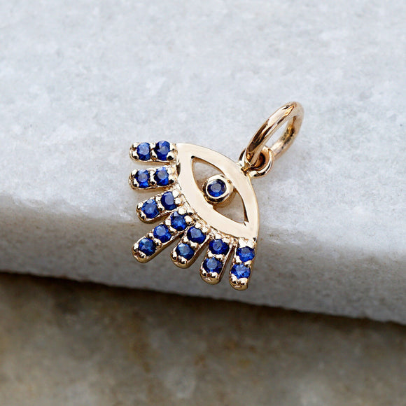 Solid 14k Yellow Gold Natural Blue Sapphire Evil Eye Pendant Jewelry PEMJ-1233