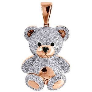 New Cute Teddy Bear Style Pendant 925 Solid Sterling Silver with White Diamond