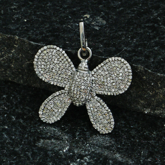 Natural Micro Pave Diamond Solid 925 Silver Butterfly Pendant Handmade Jewelry