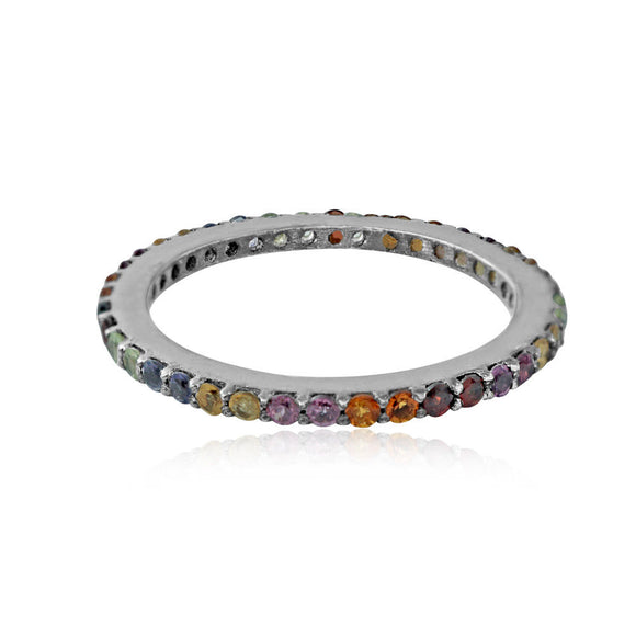 Natural Multi Tourmaline 925 Solid Silver Eternity Band Ring Size 7 RIMJOS-544