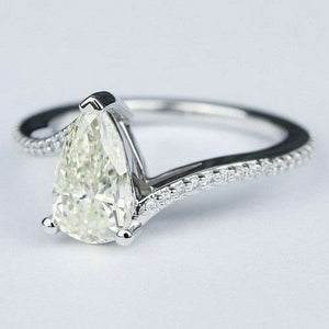 Pear Moissanite Ring 2.48 Ct Off White Engagement Wedding 925 Sterling Silver 7