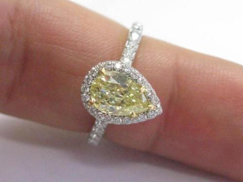 2.50Ct Pear Cut Yellow Moissanite Halo Engagement Ring in 14K White Gold Over