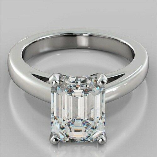 2.00 Ct Near White Emerald Moissanite Engagement 925 Silver Ring OM