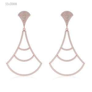 14k Rose Gold Genuine Pave Set White Diamond Handmade Dangle Earrings Jewelry