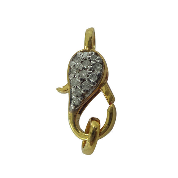 14k Yellow Gold Natural Pave Diamond Lobster Clasp Lock Finding Spring Jewelry