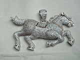 Cowboy Theme Horse Pendant HipHop Style Diamond Studded Solid Sterling Silver