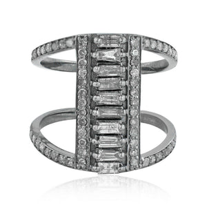 Natural Pave Baguette Diamond 925 Sterling Silver Ring Jewelry Size 7 RIMJ-449