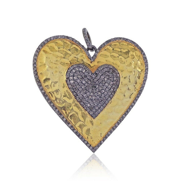 Natural Micro Pave Diamond Heart Pendant 925 Silver Gold Plated Jewelry PEMJ-929