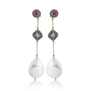 Beautiful Pearl Ruby Diamond 925 Silver Gold Dangle Earrings Jewelry EAMJ-855