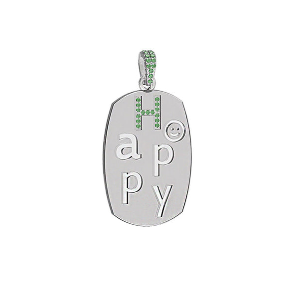 Natural Chrome Diopside Happy Word Initial Charm 925 Silver Tag Pendant Jewelry