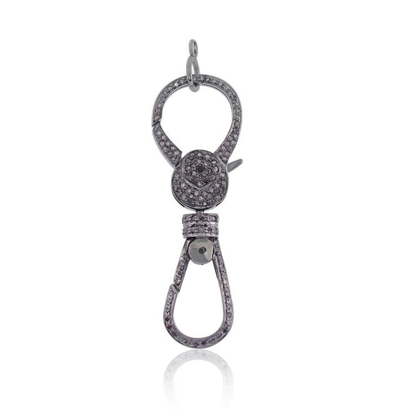 Natural Diamond Pave 925 Silver Lobster Clasp Handmade Finding Jewelry FIMJ-293