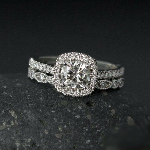 2.Ct Round Cut Moissanite Cushion Shape Engagement Ring Set 925 Sterling Silver