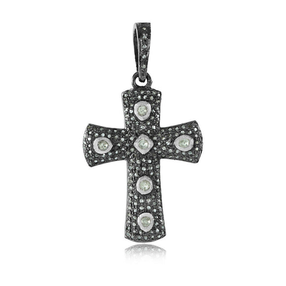 Rose Cut Polki Diamond Pave 925 Silver Cross 18