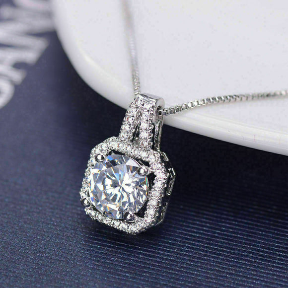 2.10 Ct Brilliant Round Moissanite Pendant 14K White Gold Gift Women Men