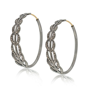 Natural Pave Diamond 925 Silver Gold Handmade Hoop Earrings Jewelry EAMJ-708