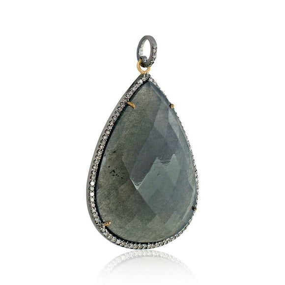 Natural Labradorite Pear Shape Pave Diamond 925 Silver Pendant Jewelry PEMJ-496