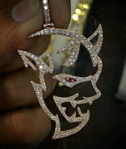 LION FACE Pendant HipHop Style Diamond Studded Solid Sterling SILVER925