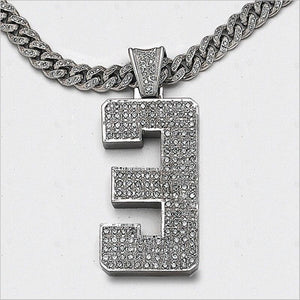 Lucky Number 3 Pendant HipHop Style Diamond Studded Solid Sterling Silver925