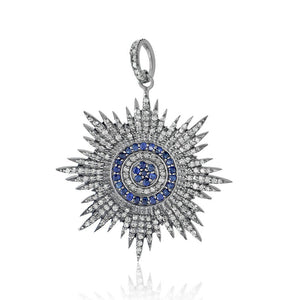 Fine 925 Silver Genuine Pave Diamond Sapphire Designer Pendant Jewelry PEMJ-977