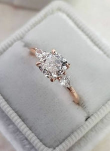 2.25Ct Round Cut Real Moissanite Side Stone Engagement Ring 14k Rose Gold Over