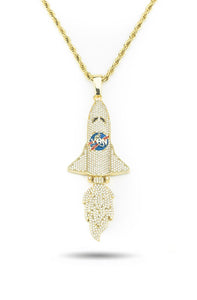 Space Shuttle Pendent Diamond Studded YRN Statement Unisex Solid Sterling Silver