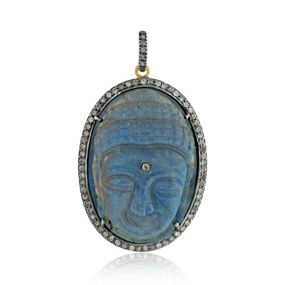 925 Silver Natural Blue Labradorite Diamond Buddha Pendant Jewelry PEMJ-1025