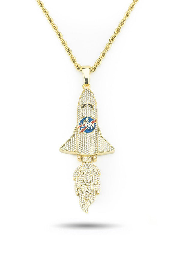 Space Shuttle Pendent Diamond Studded YRN Statement Unisex Solid Sterling Silver