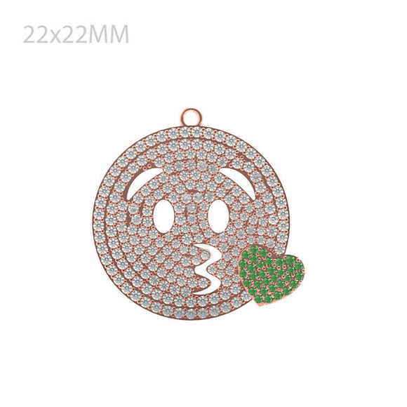 14k Rose Gold Genuine Pave Diamond Green Tsavorite Emoji Charm Pendant Jewelry