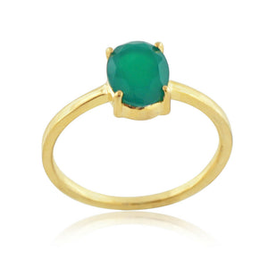 Beautiful Green Onyx Oval Gold Plated 925 Silver Ring Jewelry Size 7 RIMJ-458