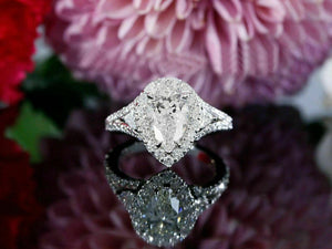 Certified 2.67ct Pear White Moissanite Engagement Ring in Solid 14K White Gold