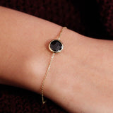 Black Onyx Gold Bracelet, Delicate Chain Bracelet, Solid Gold Bracelet for Women