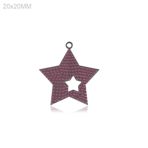 925 Sterling Silver 2.93cts Pave Pink Ruby Gemstone Star Charm Pendant Jewelry