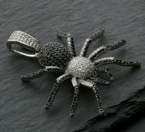 HipHop Spider Pendant black and white Diamond Studded Solid Sterling Silver925