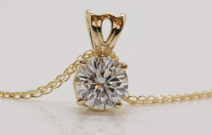 1CT MOISSANITE DIAMOND SOLITAIRE PENDANT NECKLACE ROUND 14K YELLOW GOLD OVER