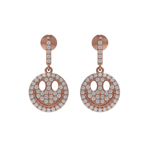 Natural Pave Set White Diamond 14k Rose Gold Smiley Face Emoji Earrings Jewelry